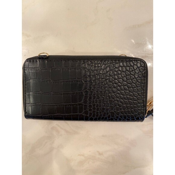 Crossbody Wristlet Wallet Pocketbook Purse Zip Around Black Crocodile Print - Picture 4 of 12